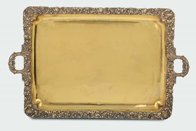 Vassoio Rettangolare in Argento Fuso, Sbalzato e Dorato, Punzoni di Torino in Uso dal 1824 al 187...