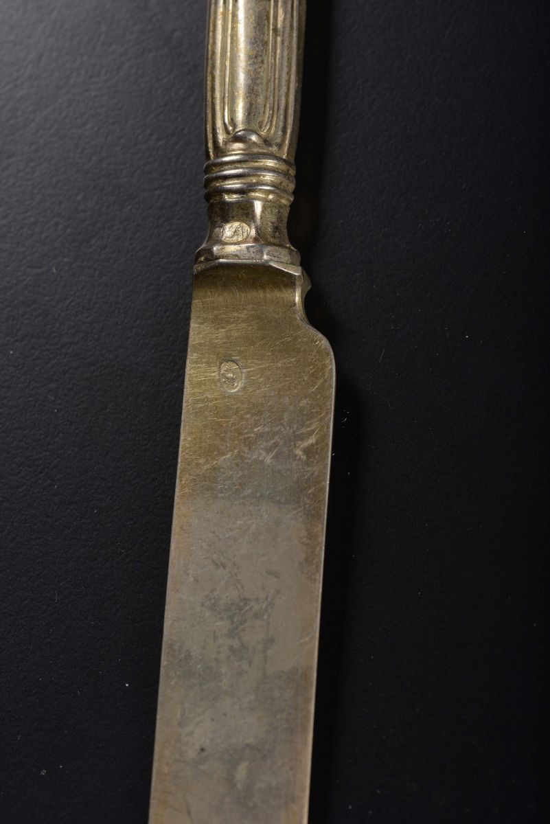 Set di Otto Forchette e Otto Coltelli in Argento Vermeille, Bollo della Città di Firenze in Uso d...
