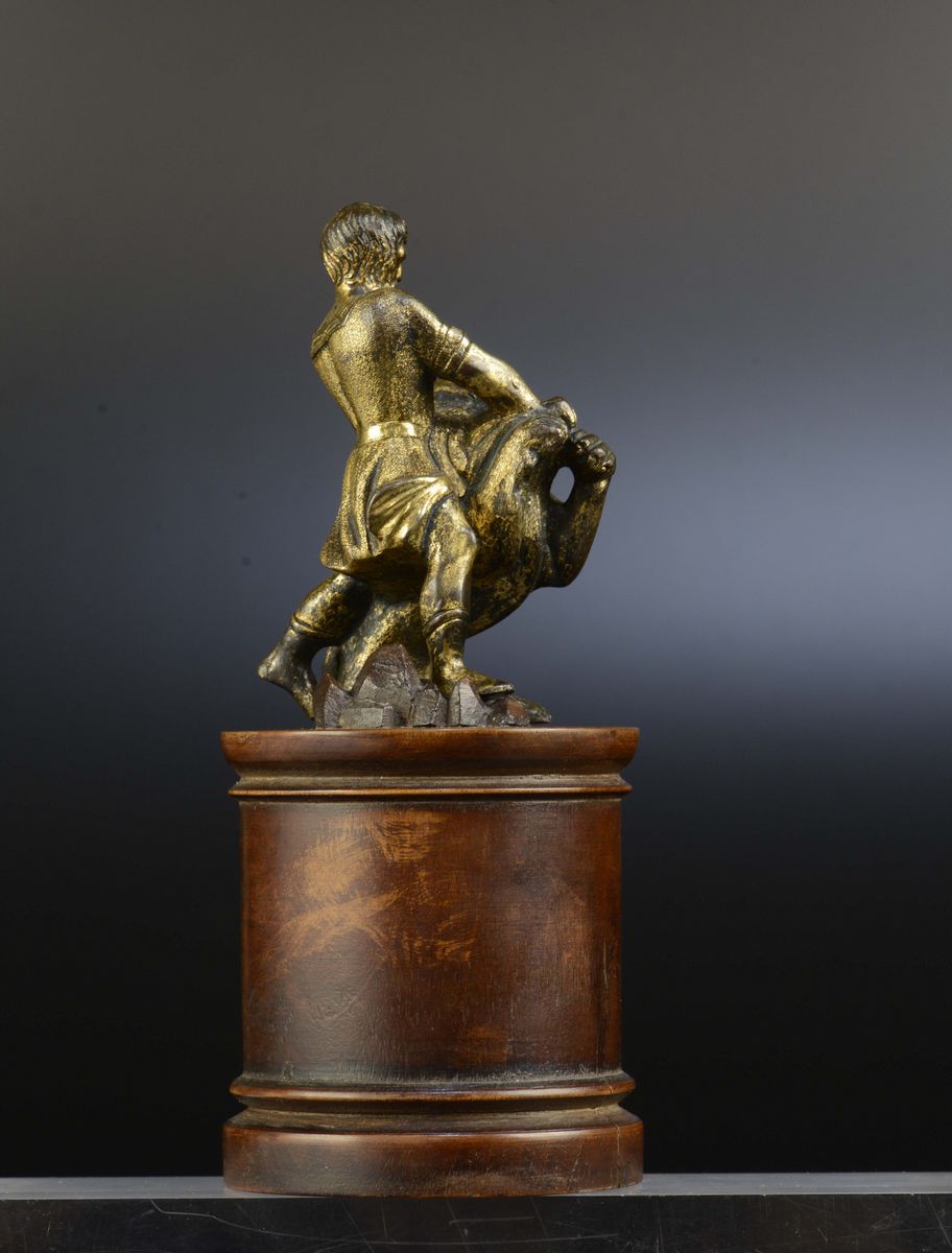 Scultura in Bronzo Fuso, Cesellato e Dorato Raffigurante Sansone che Squarcia il Leone, Germania ...
