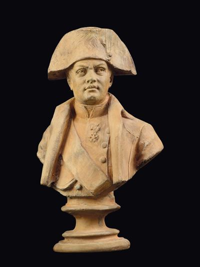 Busto in Terracotta Raffigurante Napoleone, Plasticatore Italiano, Probabilmente Toscano, del XIX...