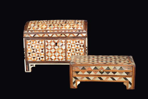 Two wood caskets covered in tortoise, mother-of –pearl and ivory, Ottoman Art (Turkey?), 19th century
