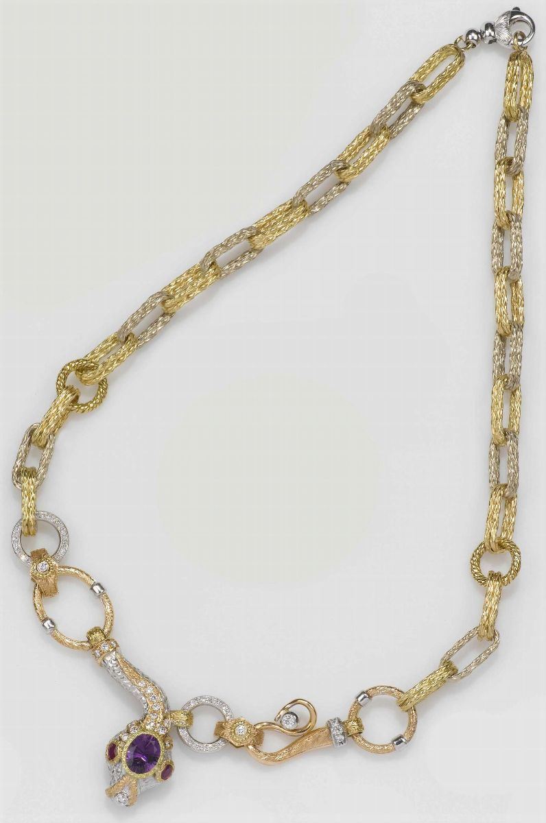 Cazzaniga. A snake design necklace with amethyst, ruby and diamond  - Auction Fine Jewels - II - Cambi Casa d'Aste