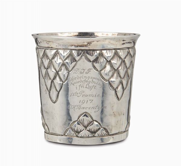 An embossed and chiselled silver glass, silversmith Andreas Beeder(?), Norway 1820