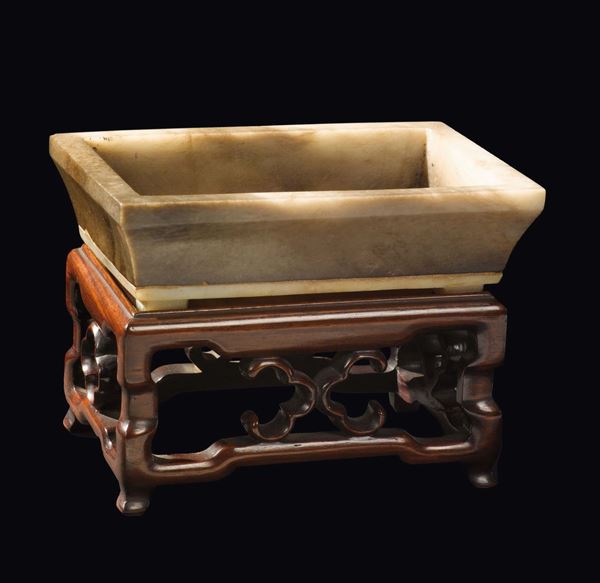 A yellow and brown jade tray, China, Qing Dynasty, 19th century