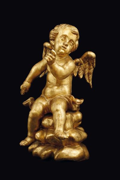 Amorino in Legno Intagliato e Dorato, Roma XVIII Secolo