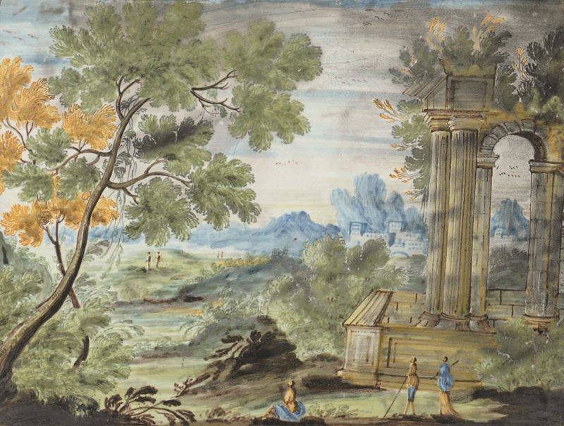 Mattonella Castelli, prima metà del XVIII secolo  - Asta Maioliche e Porcellane - Cambi Casa d'Aste