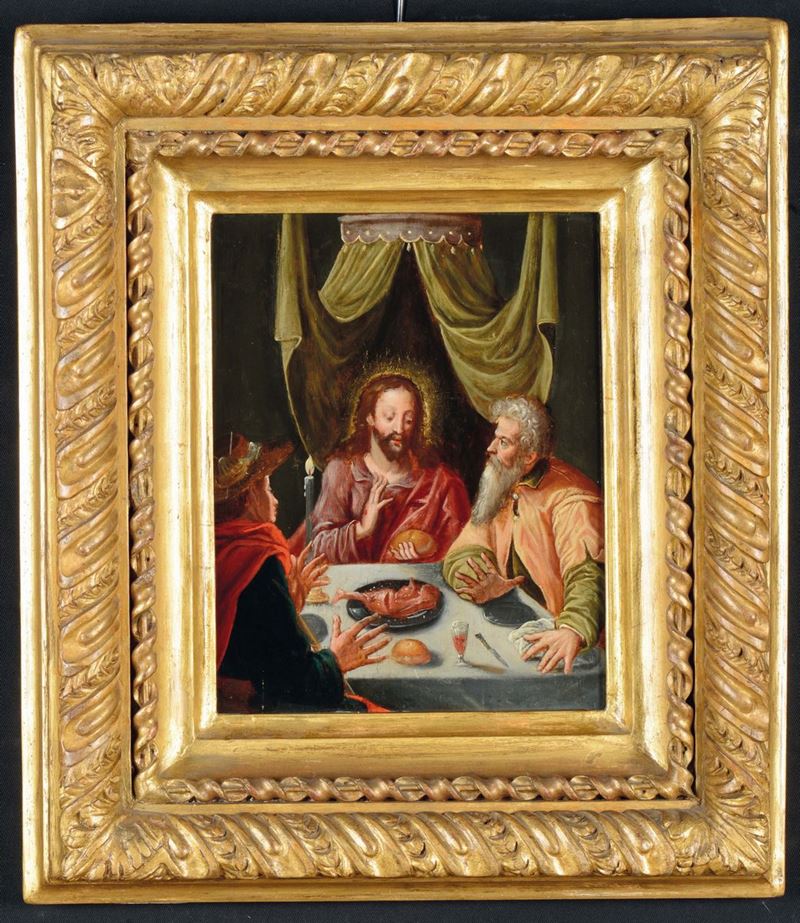 Scuola Fiamminga del XVII secolo Cena in Emmaus  - Auction Furnishings from the mansions of the Ercole Marelli heirs and other property - Cambi Casa d'Aste