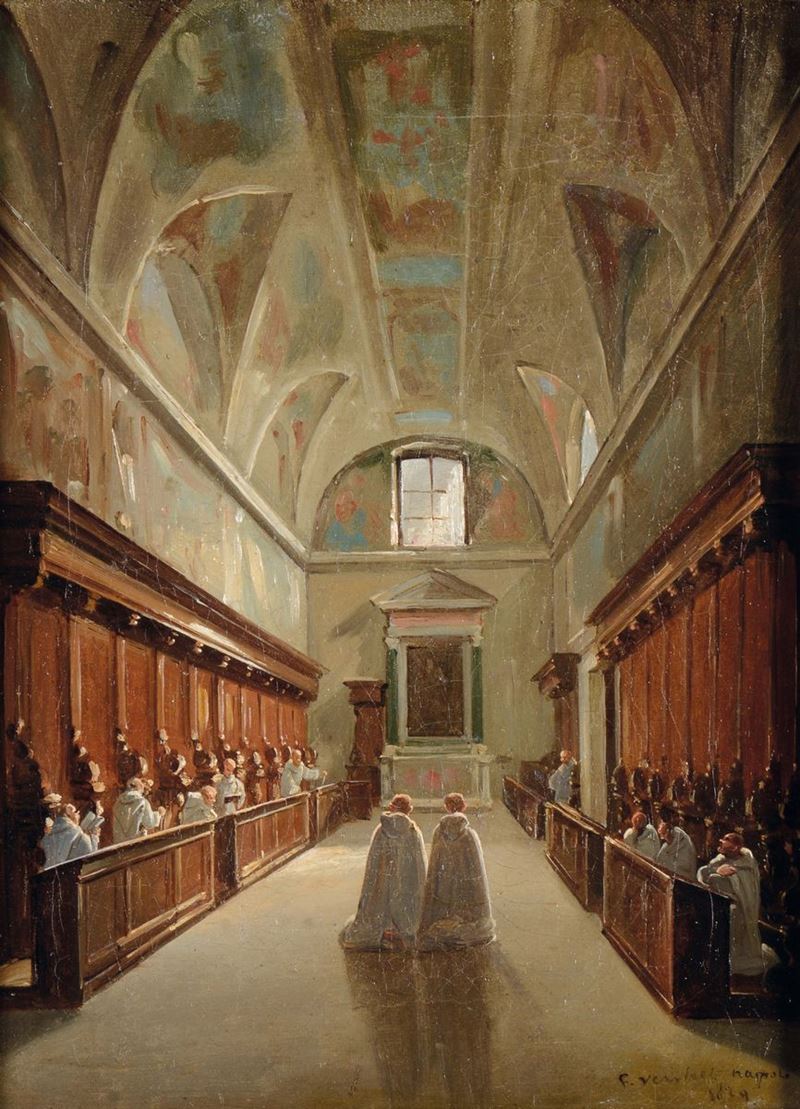 Frans Vervloet (1795-1872), attribuito a La Certosa di San Martino a Napoli  - Asta Dipinti del XIX e XX secolo - Cambi Casa d'Aste