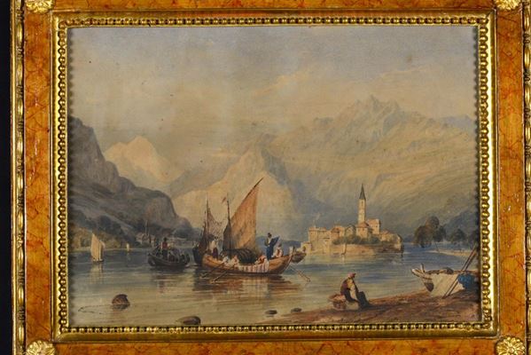 William Purser (1789-1852) Paesaggi lacustri con figure