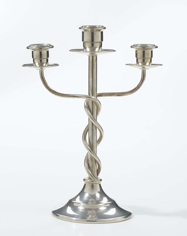 Candelabro a tre luci in argento, Italia XX secolo