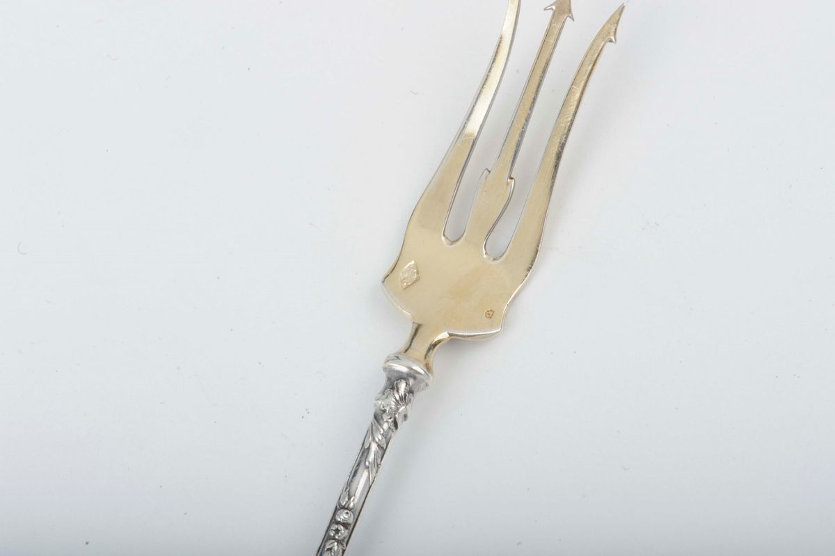 Set di Cinque Posate da Cerimonia in Argento Vermeille, Punzoni di Titolo e Dell'argentiere, Fran...