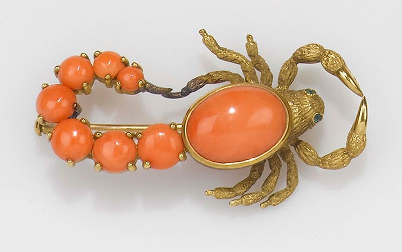 A coral scorpion brooch  - Auction Jewels - II - Cambi Casa d'Aste