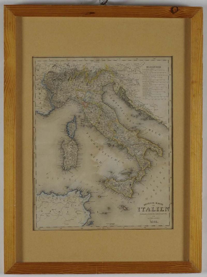 Cartine geografica dell'Italia, Germania  XIX secolo  - Asta Arredi dalle dimore degli eredi Ercole Marelli e altre provenienze - Cambi Casa d'Aste