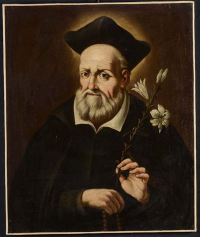 Scuola del XVII Secoloritratto di Santo con Giglio