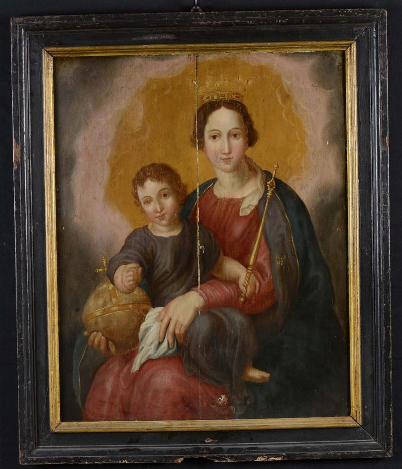 Anonimo del XIX secolo Madonna con Bambino con scettro e globo  - Asta Asta a Tempo Dipinti - Cambi Casa d'Aste