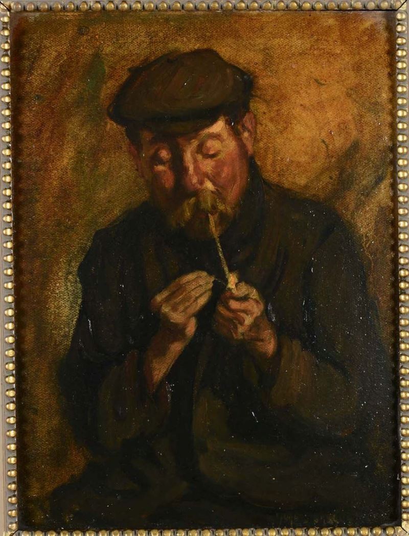Anonimo del XIX secolo Uomo con pipa  - Auction Paintings online auction - Cambi Casa d'Aste