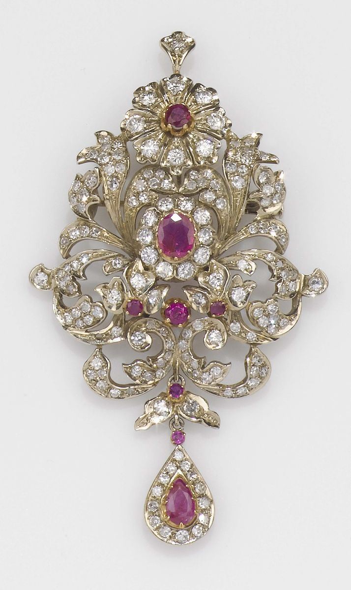 A ruby and diamond pendent/brooch  - Auction Fine Jewels - II - Cambi Casa d'Aste