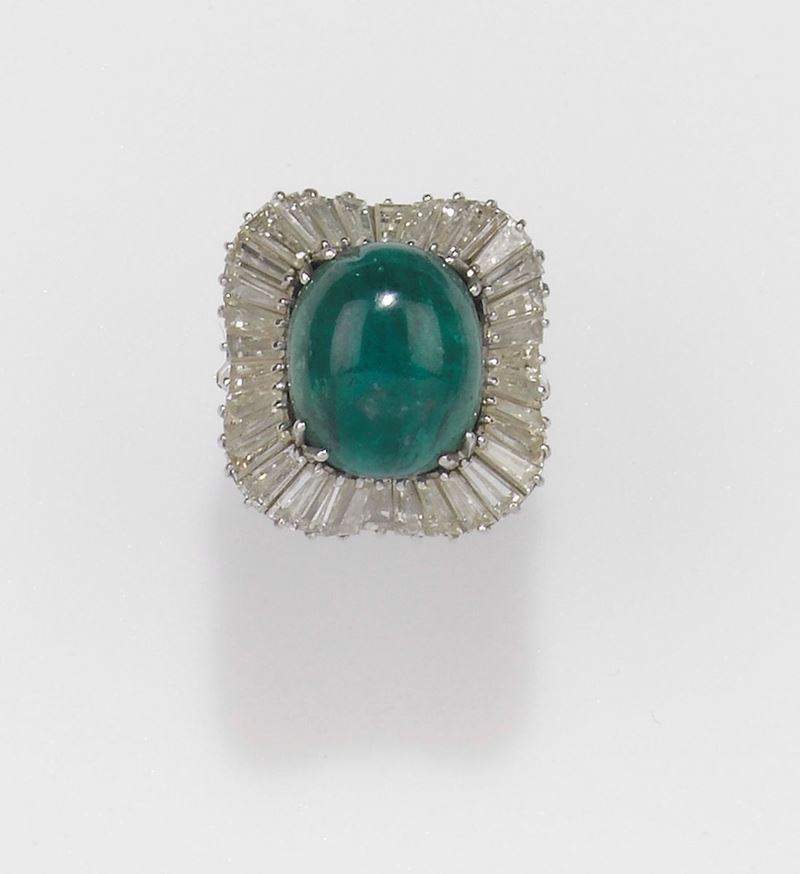 A cabochon emerald and diamond ring  - Auction Fine Jewels - II - Cambi Casa d'Aste