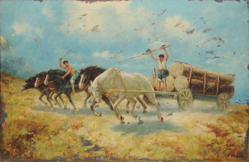 Erminio Kremp (1860-1936) Corsa di carri  - Asta Dipinti del XIX e XX secolo - Cambi Casa d'Aste