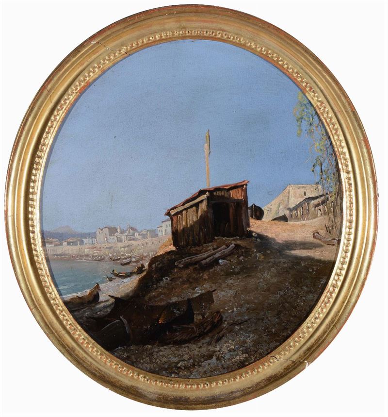 Giuseppe Laezza (1835-1905), attribuito a Marina napoletana  - Asta Dipinti del XIX e XX secolo - Cambi Casa d'Aste