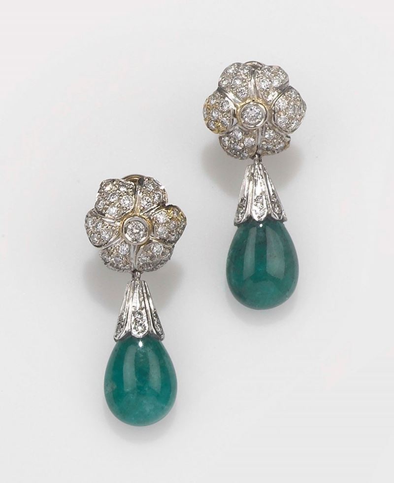 Orecchini con diamanti e smeraldi  - Asta Fine Jewels - II - Cambi Casa d'Aste