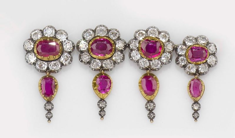 Quattro pendenti con rubini burma e diamanti  - Asta Fine Jewels - II - Cambi Casa d'Aste
