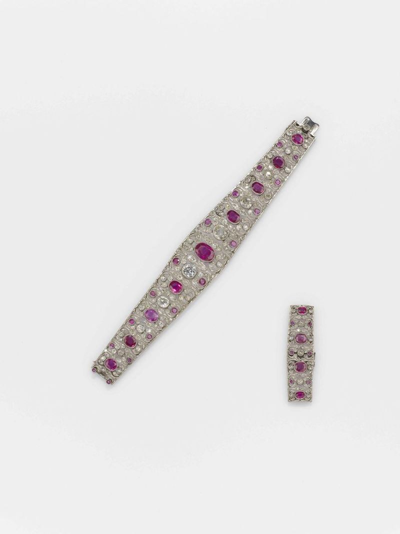 Bracciale con rubini burma e diamanti di vecchio taglio  - Asta Fine Jewels - II - Cambi Casa d'Aste