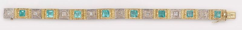 An emerald, diamond gold and silver bracelet. Italy, 1930  - Auction Fine Jewels - II - Cambi Casa d'Aste