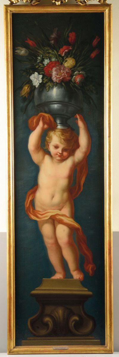 Domenico Piola (genova 1627-1703)putti con Vasi di Fiori