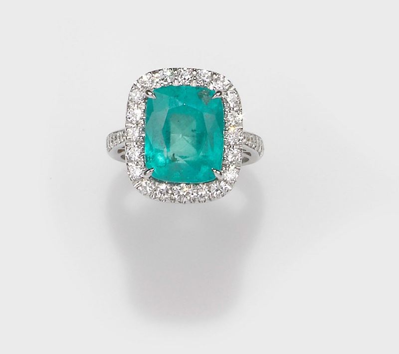 Anello con smeraldo centrale e diamanti a contorno  - Asta Fine Jewels - II - Cambi Casa d'Aste