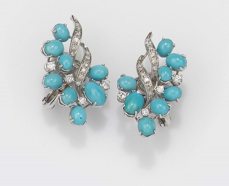 Orecchini con turchesi e diamanti  - Asta Fine Jewels - II - Cambi Casa d'Aste