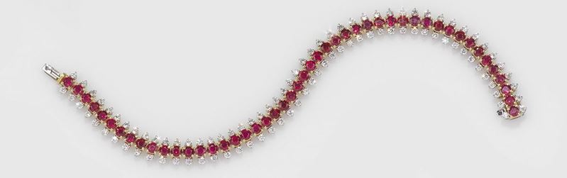 Brarda, Italy. A ruby and diamond bracelet. Mounted in yellow and white gold 750/1000  - Auction Fine Jewels - Cambi Casa d'Aste