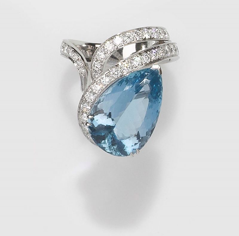 An aquamarine and diamond ring. By Brarda, Italy  - Auction Fine Jewels - II - Cambi Casa d'Aste