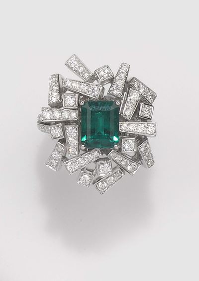 Brarda. Lego Anello con Smeraldo e Diamanti