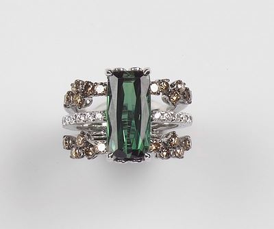 Brarda. Callas Anello con Tormalina Verde e Diamanti Bianchi e Brown