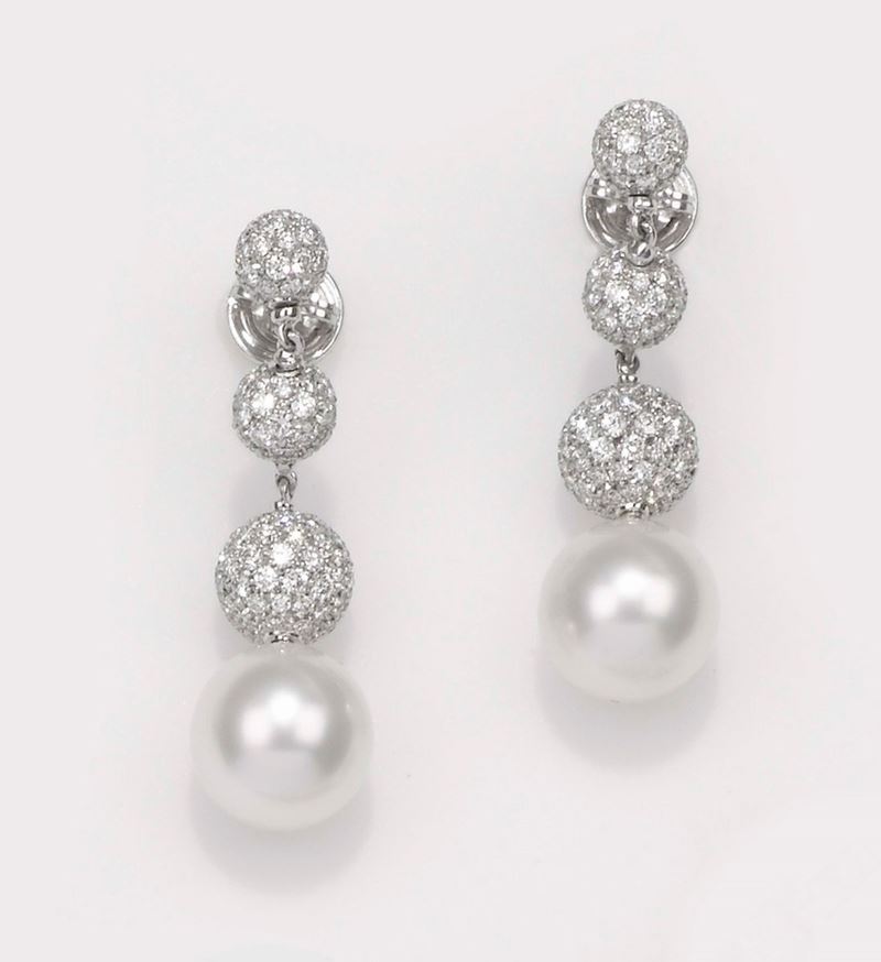 Brarda. Sfera Pavé orecchini pendenti con pavé di diamanti e perla  - Asta Fine Jewels - II - Cambi Casa d'Aste