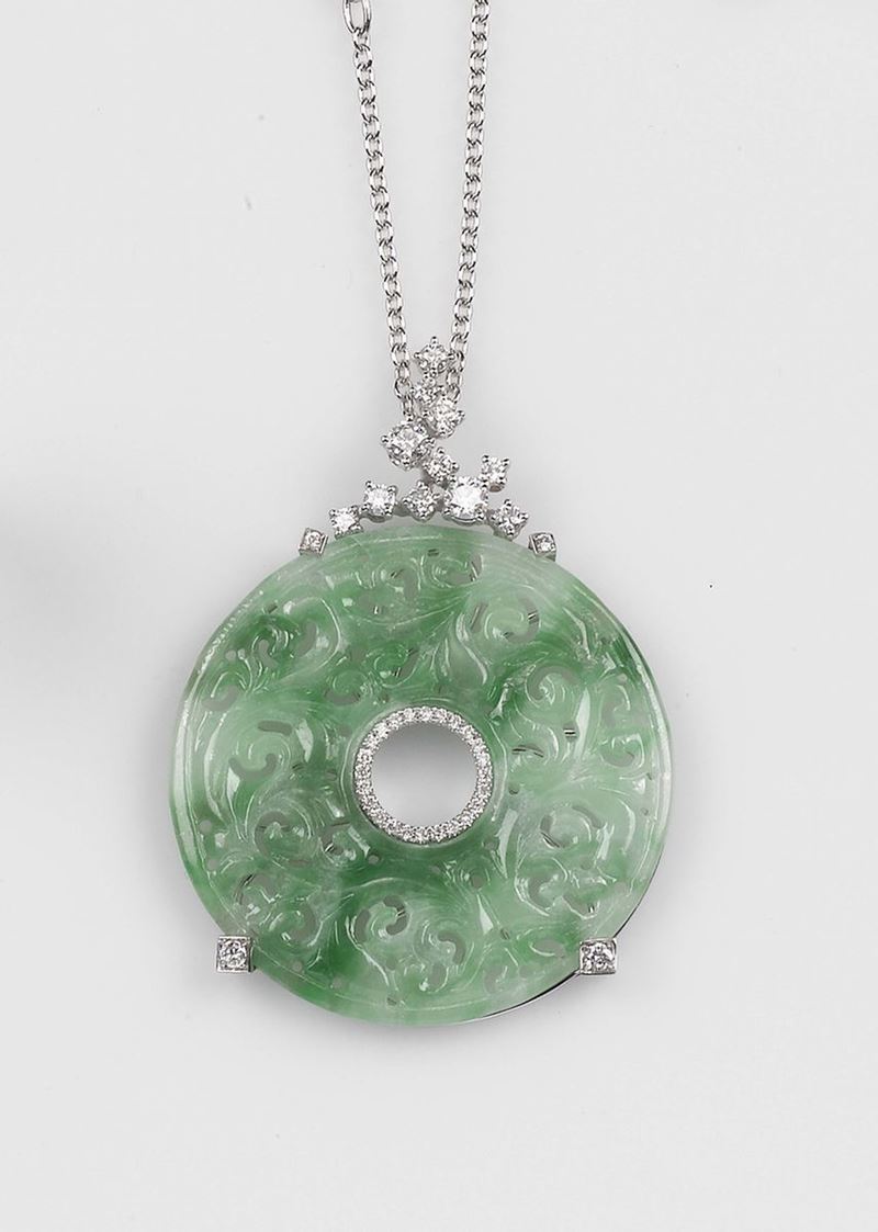 Brarda, Italy. A jadeite and diamond pendant. Mounted in white gold 750/1000  - Auction Fine Jewels - Cambi Casa d'Aste