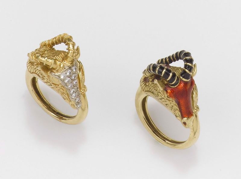 Frascarolo. Lot of two diamond and enamel rings  - Auction Fine Jewels - II - Cambi Casa d'Aste