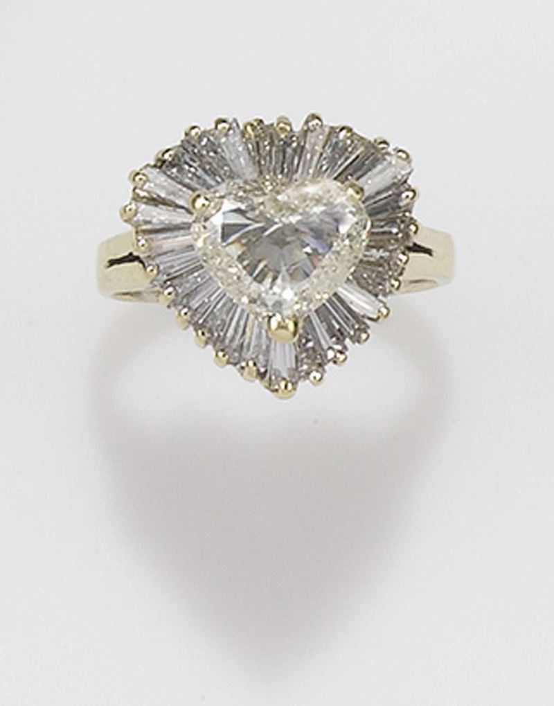 An heart-shaped diamond ring. Diamond weighing 1,50 carats  - Auction Fine Jewels - II - Cambi Casa d'Aste