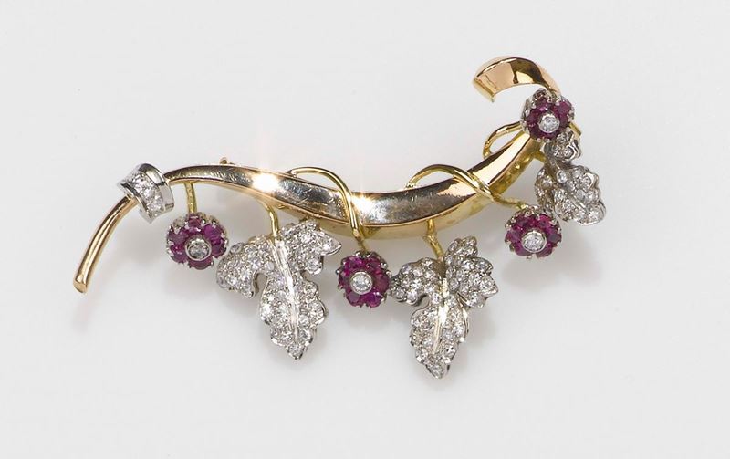 A ruby and diamond en tremblant brooch  - Auction Fine Art - Cambi Casa d'Aste