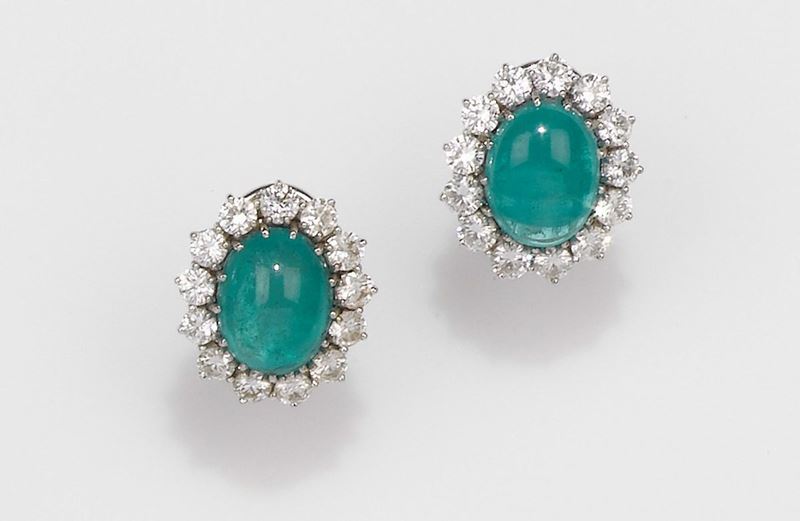 A pair of emerald and diamond earclip  - Auction Fine Jewels - II - Cambi Casa d'Aste