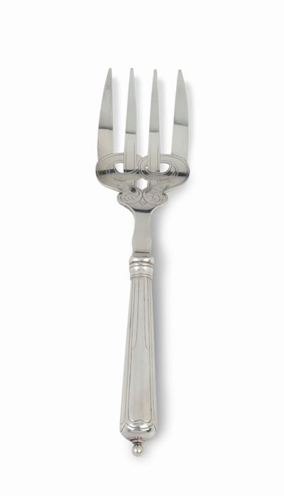 Cucchiaio e Forchetta da Pesce in Argento Cesellato, Argentiere Anton Michelsen, Copenaghen 1860