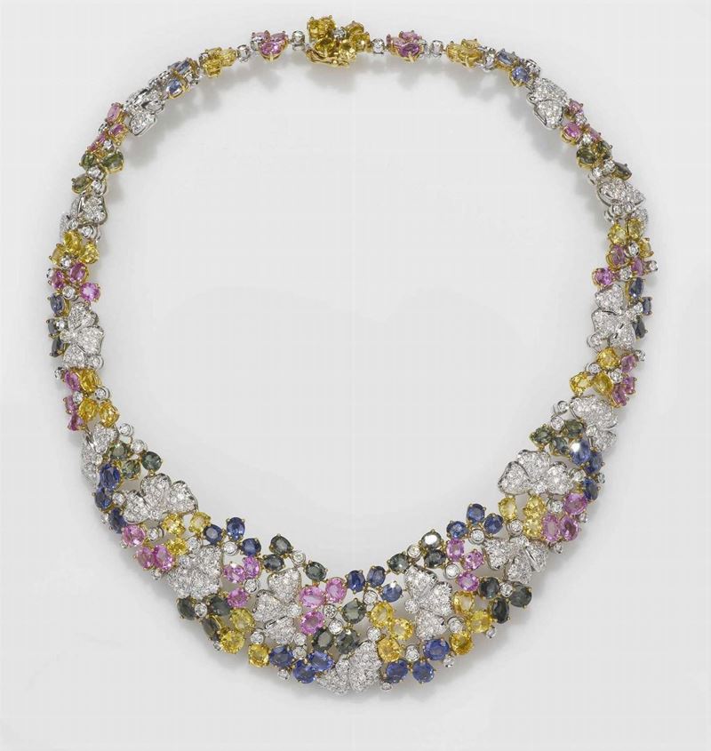 Girocollo con zaffiri multicolor e diamanti  - Asta Fine Jewels - II - Cambi Casa d'Aste