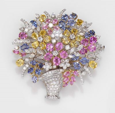 Spilla con Zaffiri Multicolor e Diamanti