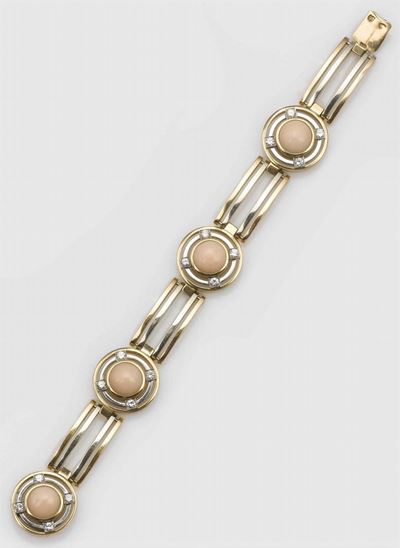 Bracciale Art Deco con Corallo Rosa e Diamanti