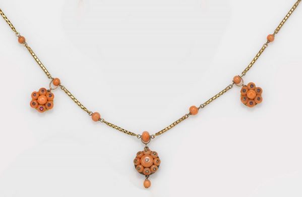 A 19th century coral and gold necklace