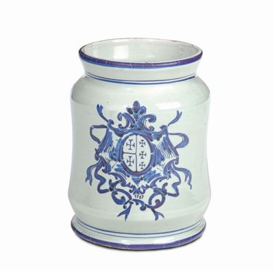 Albarello Fa Farmacia in Maiolica Invetriata, Piemonte, Datato 1787
