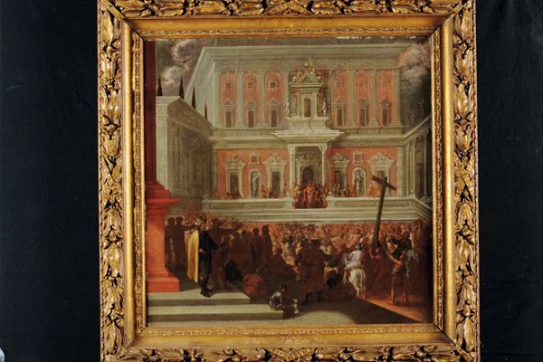 Scuola del XVII secolo Ecce Homo con Palazzo del Laterano a Roma