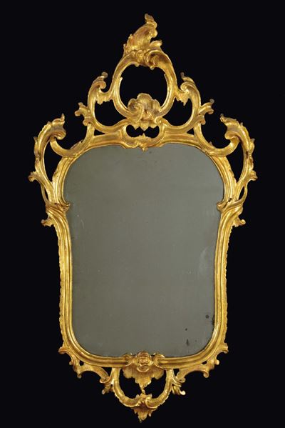 Serie di Quattro Specchiere Luigi XV in Legno Intagliato e Dorato “a Pelle di Rapa”, Lombardia, M...