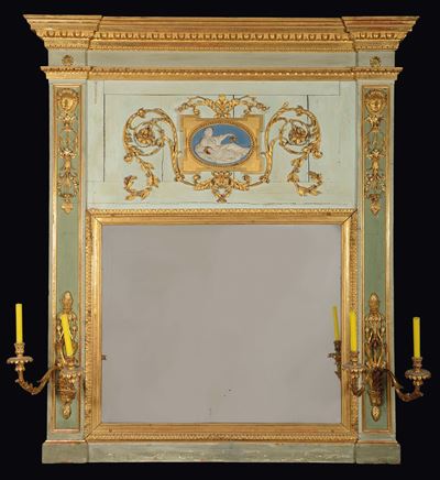 Caminiera Luigi XVI Laccata a Fondo Verde e Azzurro, Genova, 1780 Circa